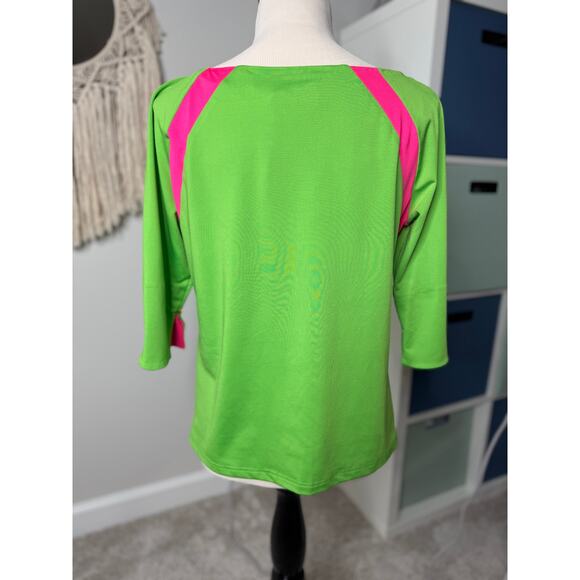 Gretchen Scott Women's Bright Neon Pink Lime Green 3/4 Sleeve Blouse Shirt Top S - Picture 2 of 6